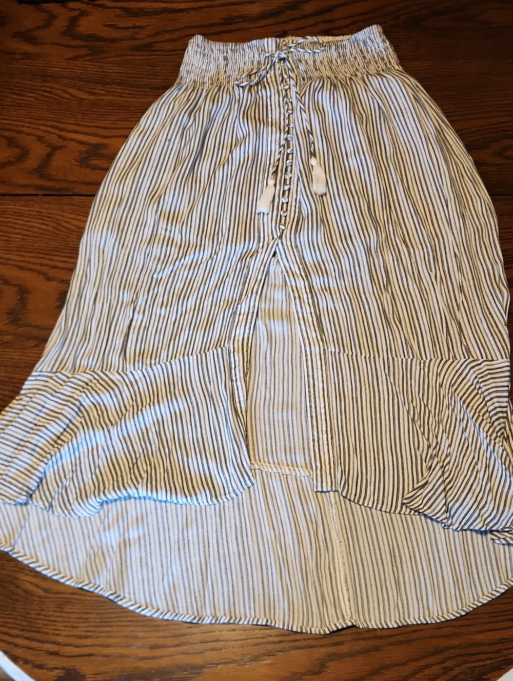 American Eagle Outfitters White and Navy Striped High-Low Midi Skirt